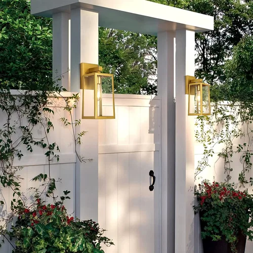 Vista 5 de MAXvolador Farol de pared para exteriores, aplique de pared impermeable exterior, lámpara de pared dorada antioxidante con pantalla de vidrio