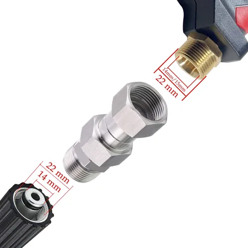 Vista 5 de PWACCS Lavadora a presión giratoria, junta giratoria M22 de 0.551 in, acero inoxidable, 5000 PSI