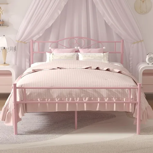 Vista 14 de VECELO Base de cama de plataforma metálica de tamaño completo de 14 pulgadas con cabecero y piecero, base de colchón resistente con soporte de Blanco