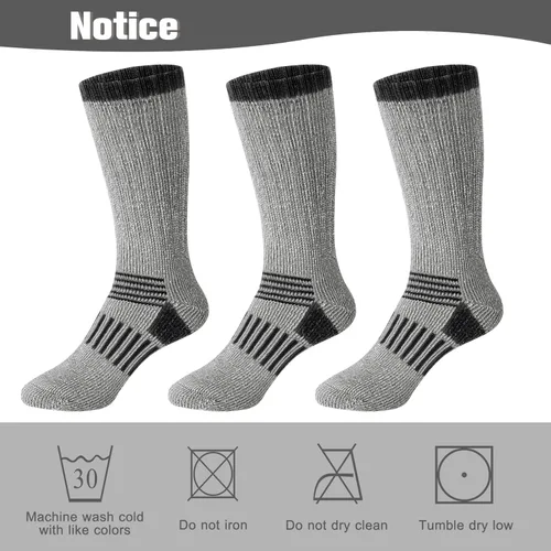 Vista 4 de 80% Merino Wool Socks for Men Women, Warm Thermal Hiking Socks, Winter Cushioned Boot Socks 3 Pairs