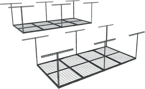 Vista 19 de FLEXIMOUNTS Estante de almacenamiento de techo de garaje de 3x8, sistema de organización de garaje ajustable, metal resistente, capacidad