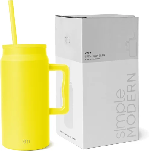 Vista 23 de Simple Modern - Vaso de 1,5 l con asa y tapa con pajita, botella de agua grande de acero inoxidable reutilizable con aislamiento, regalos