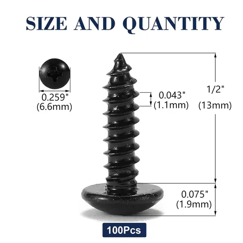 Vista 2 de Tornillo de madera de cabeza de ojiva Phillips de acero inoxidable 18-8 (304) de 4 x 1/2 pulgadas, 100 piezas, con recubrimiento de óxido negro