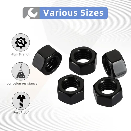 Vista 4 de Mellewell Tuercas hexagonales 1/2-13, tuerca hexagonal de acero inoxidable 304, acabado de óxido negro, 25