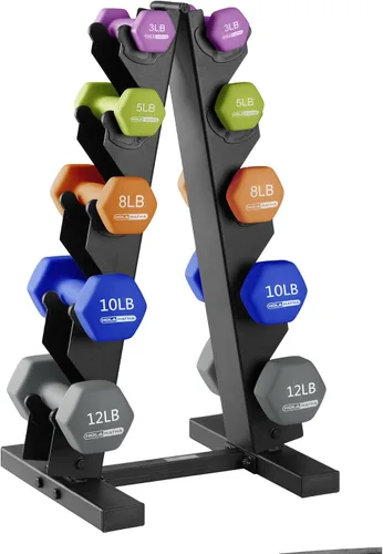 Vista 21 de HolaHatha Neoprene Dumbbell Weights Set w/Rack, Home Gym Equipment - Portable Weighted Exercise Dumbbells for Fitness, Training, and Lifting Workouts