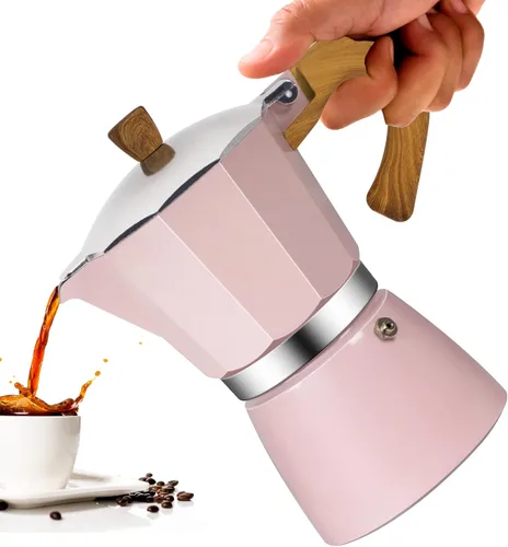 Vista 18 de Cafetera clásica de aluminio para 3 tazas, cafetera espresso de 5.1 fl oz, 5 onzas, cafetera de moca, olla greca, cafetera para café italiano y Azul