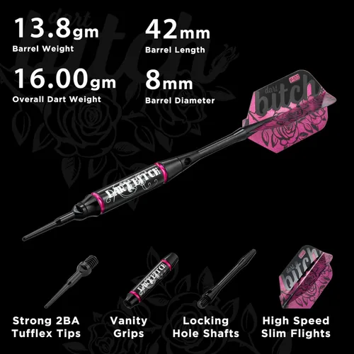 Vista 3 de Viper de GLD Products Estuche para dardos de punta suave Vanity con estuche de almacenamiento/viaje: Dart Bitch, 16 gramos, rosa, 20-0317-16