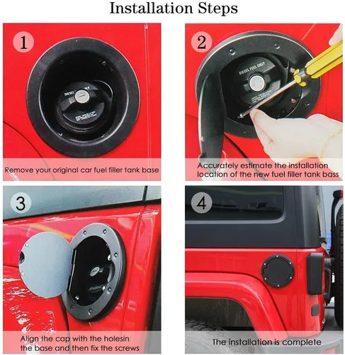 Vista 7 de JeCar Tapa de Combustible de Aluminio Cubierta de Puerta de Llenado para Jeep Wrangler 2007-2018 JK y Unlimited Accesorios (Negro)