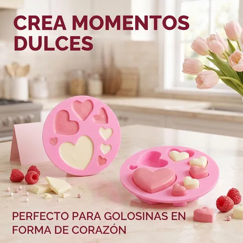 Vista 6 de 2 moldes de silicona rosa, diferentes tamaños, molde de chocolate con forma de corazón, moldes para decoración de galletas, pasteles, pasteles