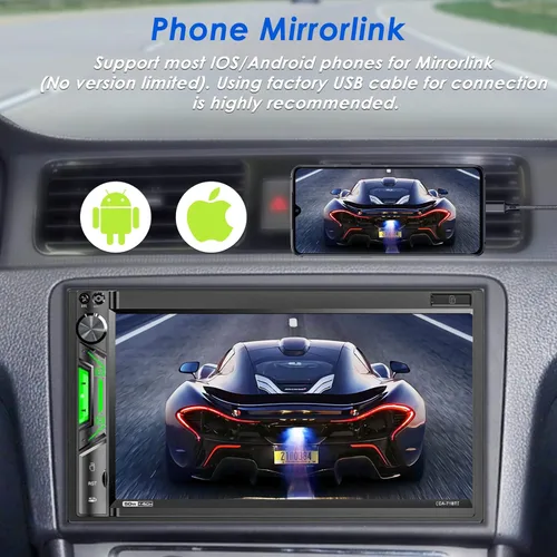 Vista 2 de Estéreo de coche Bluetooth de doble din: receptor de audio de coche con pantalla táctil LCD de 7 pulgadas - Mirrorlink MP5 Radio para coche con AM