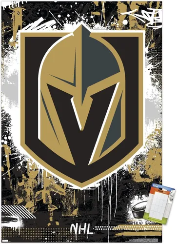 Vista 10 de Trends International NHL Vegas Golden Knights - Póster de pared con logotipo Maximalist 23 Versión enmarcada Barnwood
