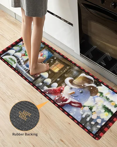Vista 3 de Farmhouse Snowman Bath Mat for Tub,Non Slip Bathroom Floor Runner Rug Quick Dry & Absorbent Diatomaceous Earth Shower Sink Bedroom Kitchen Washable