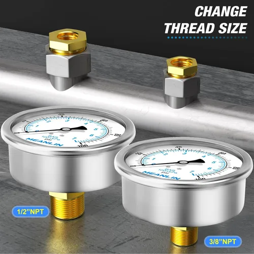Vista 416 de MEANLIN MEASURE - Vacuómetro de presión de vacío de acero inoxidable, esfera con cara de 2.5 pulgadas, NPT de 1/8 de pulgada, montaje trasero