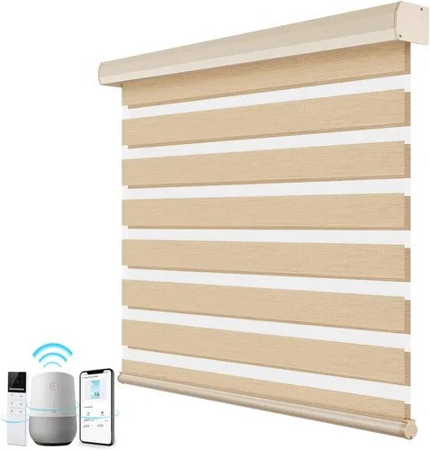 Vista 17 de TIPIACE Persianas inteligentes de cebra motorizadas con cable duro compatibles con Alexa Google Home de doble capa de tela filtrante de luz, Negro