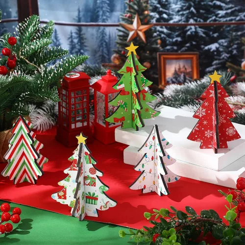 Vista 5 de Bucherry 5 piezas de árboles de Navidad de madera, decoraciones de mesa, árboles de Navidad rústicos 3D, centros de mesa de Navidad, letreros