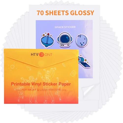 Vista 10 de HTVRONT - Vinilo imprimible para impresoras de inyección de tinta y láser - 10 hojas de papel adhesivo de vinilo imprimible blanco brillante. El
