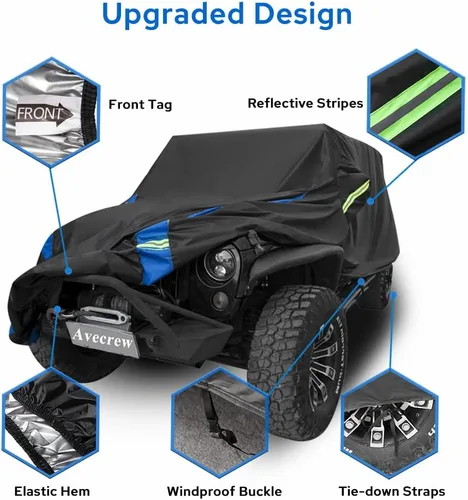 Vista 4 de Avecrew para Jeep Wrangler Funda Impermeable de 2 Puertas, Todo Clima para Coche, Funda de Lluvia para Automóviles, Cubierta Completa