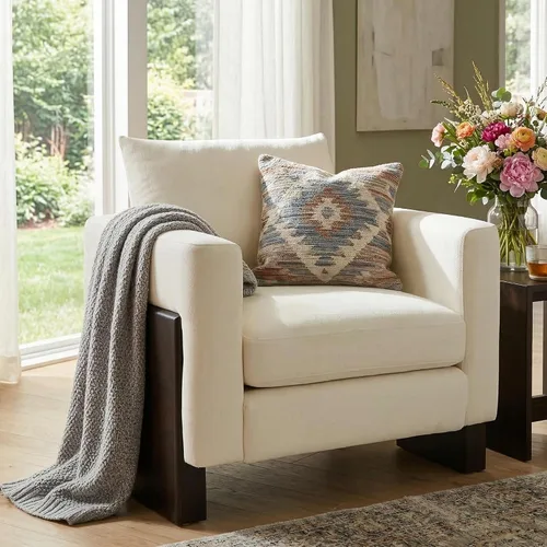 JIVOIT Silla moderna con patas de madera de caucho, asientos espaciosos Beige-097
