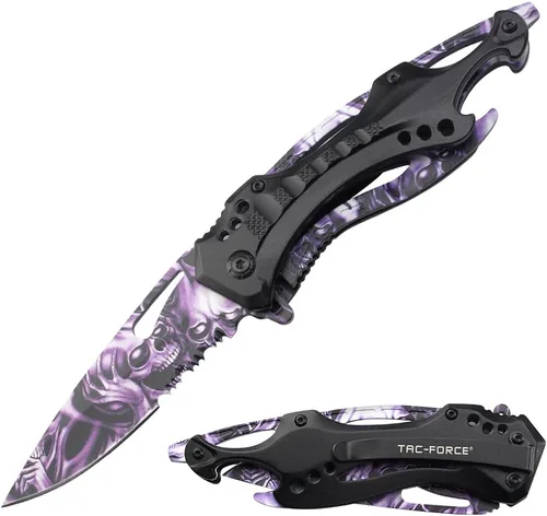 Vista 17 de Tac Force Serie TF-705, cuchillo plegable táctico, apertura asistida, hoja semidentada, 4-1/2 pulgadas cerrado, negro