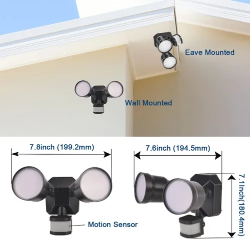 Vista 6 de EMANER Luz con sensor de movimiento para exteriores, reflector del anochecer al amanecer, 5000 K, luz de seguridad de 4 modos 2800 lm impermeable