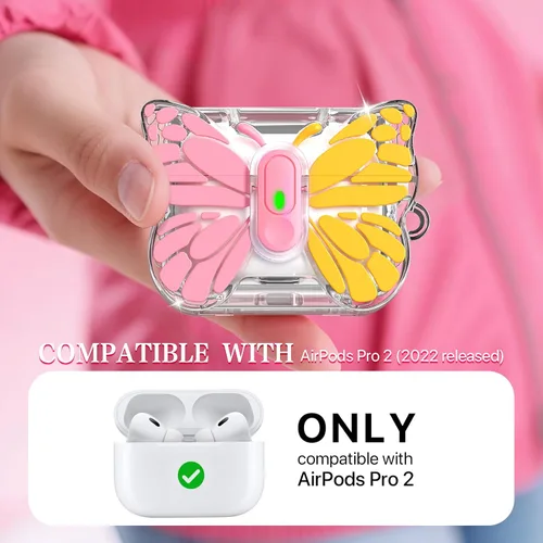 Vista 7 de R-fun Funda para AirPods Pro 2 Butterfly Artistry - Tapa desplegable automática y función de soporte, protección de grado militar de 360°