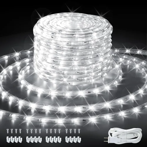 Cuerda de luces LED de 33 pies / 32.8 ft, cuerda de luz blanca fría para exteriores, cuerda de iluminación impermeable para interiores y exteriores,