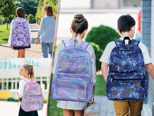 Vista 2 de Mochila de malla para niñas, mochila escolar semitransparente para adolescentes, bolsas de malla con bolsa de maquillajebolsa para lápices, Un