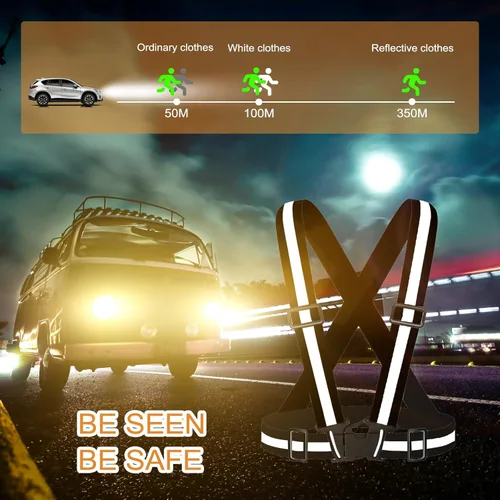 Vista 5 de Chaleco de seguridad reflectante, 2 piezas, chaleco de alta visibilidad, correas ajustables para correr, ciclismo, caminar, trabajadores