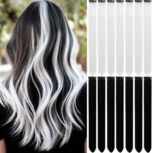 Vista 19 de 20 extensiones de cabello de colores, coloridas extensiones de cabello sintético con clip, extensiones de cabello sintético largo y lacio