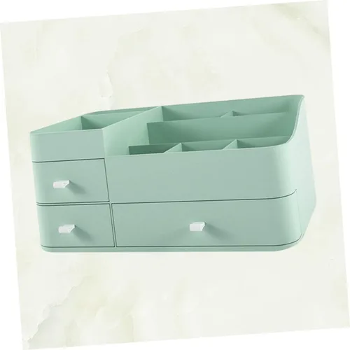 Vista 6 de Housoutil 1pc Household Makeup Organizer with Drawer Green Plastic Cosmetic Storage Box for Lipstick Skincare and Brushes Desktop Organizer for