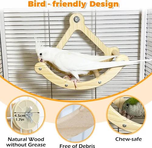 Vista 5 de Perca de juguete para pájaros mecedores para ventana y jaula, perca para pájaros para montaje de succión de pared, juguetes de loro de madera
