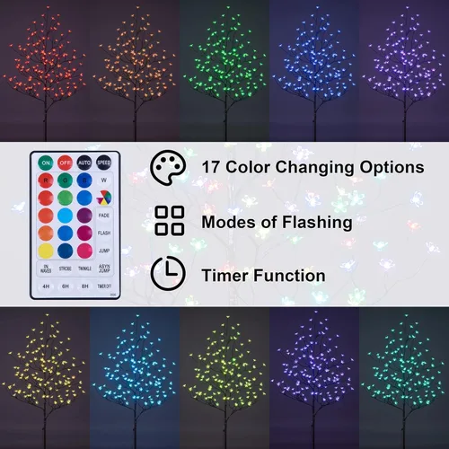 Vista 2 de Lightshare Árbol iluminado de flor de cerezo de 5 pies, RGB con control remoto, 16 modos de cambio