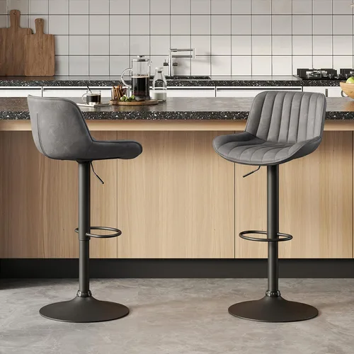 Vista 20 de Volans Juego de 2 taburetes de bar ajustables, sillas de bar giratorias de piel sintética, silla de isla de altura de mostrador con respaldo, base