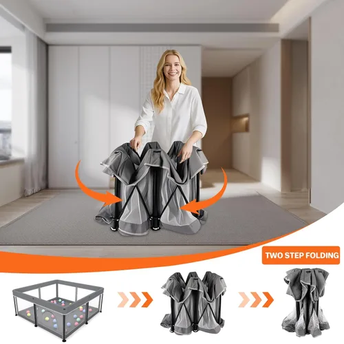Vista 3 de Corralito plegable para bebés con tapete - Corralito portátil, espacioso y resistente para bebés y niños pequeños, configuración rápida de 1 minuto