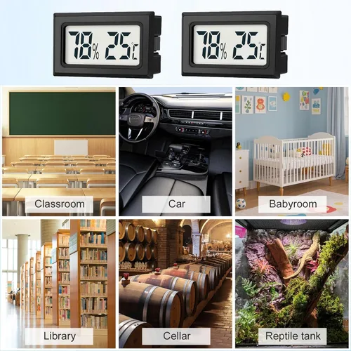 Vista 7 de JEDEW Paquete de 2 mini termómetro higrómetro digital, medidor de humedad de temperatura para interiores y exteriores, para humidificadores