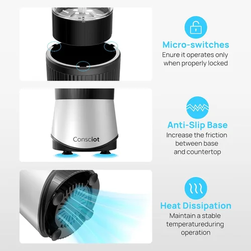 Vista 6 de Consciot CB08 Combo de licuadora y molinillo de 16 piezas para cocina y tamaño personal, mezcla batidos y licuados, bebidas congeladas, comida