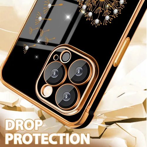 Vista 5 de Petitian Funda para iPhone 14 Pro Max, diseño de diente de león con purpurina para mujeres y niñas, para iPhone 14 Pro Max, cubierta femenina