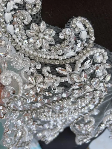 Vista 4 de Apliques de encaje hechos a mano con diamantes de imitación para coser en cuentas de vidrio, accesorios para ropa de vestir (blanco)