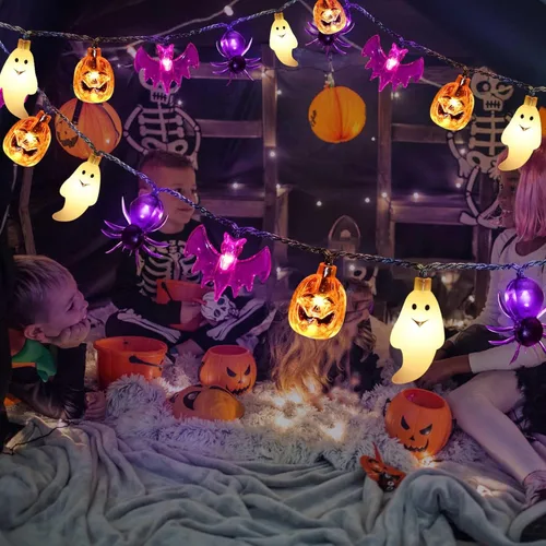 Vista 4 de Cadena de luces de Halloween con energía solar, 40 LED, 8 modos, resistente al agua, encendido/apagado automático, para uso en exteriores