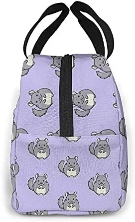 Vista 3 de Bolsa de almuerzo violeta Chinchilla lonchera bolsa aislada bolsa de mano para hombres/mujeres trabajo viaje