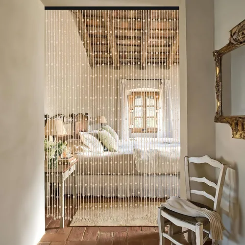 Vista 5 de Cortinas de cuentas Foreate para puertas hechas a mano con cuentas de madera y bambú, cortina bohemia colgante hippie para pasillos y ventanas, 38