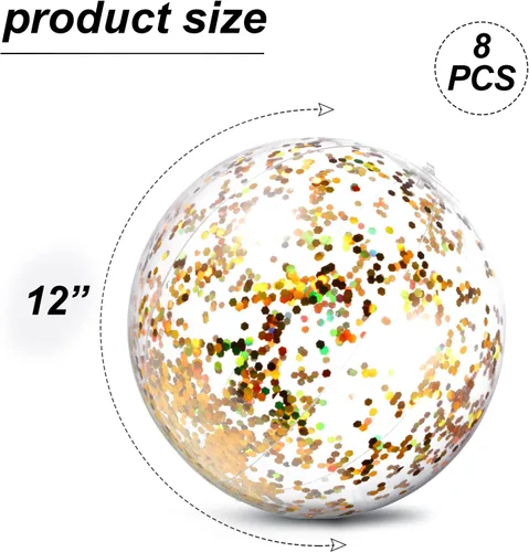 Vista 2 de 8 bolas de playa inflables transparentes con purpurina con confeti, bolas de playa transparentes para piscina, fiesta de verano para playa, piscina