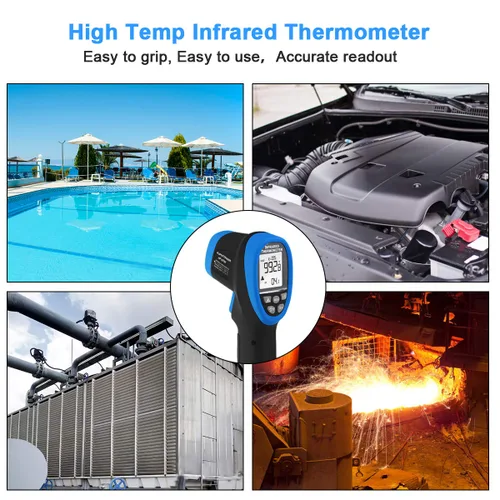 Vista 6 de Termómetro infrarrojo de alta temperatura -58℉~2732℉ Pirómetro industrial 30:1 medidor de temperatura IR digital, pistola de alta temperatura sin