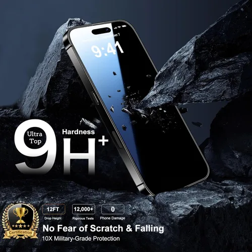 Vista 4 de QsmQam Protector de pantalla para iPhone 16 Pro + protector de lente de cámara, [grado militar inastillable], vidrio templado Ultra Top 9H+