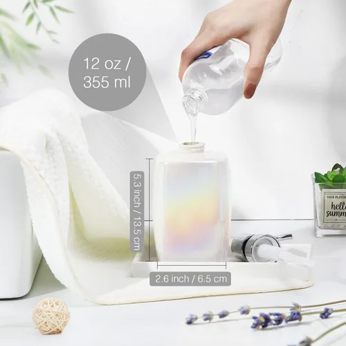 Vista 7 de Luxspire Dispensador de jabón de manos, botella dispensadora de loción de 12 onzas, botellas de cerámica recargables con 2 bombas, botella líquida