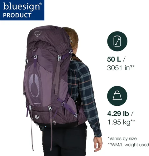 Vista 2 de Osprey Aura AG 50L Mochila de mochilero para mujer, rojo sorbete de bayas, WXS/S