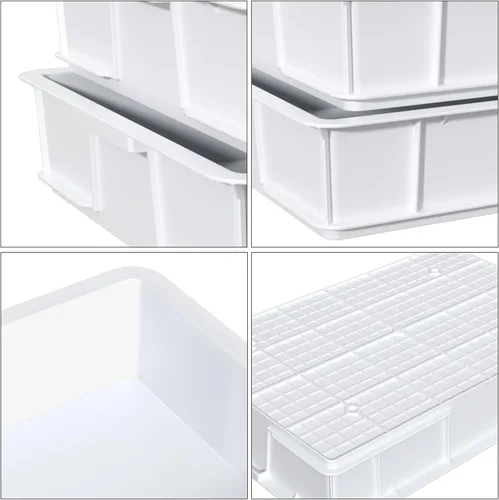 Vista 3 de Kekow Paquete de 4 recipientes de plástico a prueba de masa de pizza, bandejas de masa apilables comerciales para pizza, 23.62 x 16.42 x 3.74
