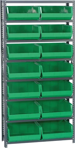 Vista 72 de Quantum QSBU-245BK Heavy Duty Shelving Unit with (7) Shelves and (24) QUS245 Black Bins for Garage Warehouse Storage Distribution 400 lb Load