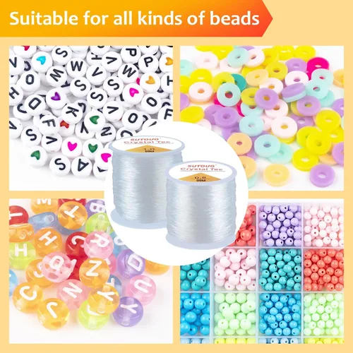 Vista 8 de Cuerda elástica de 0.031 in, alambre de pesca transparente para colgar, cordón elástico de cristal de 39.4 pies para pulseras, abalorios, joyas