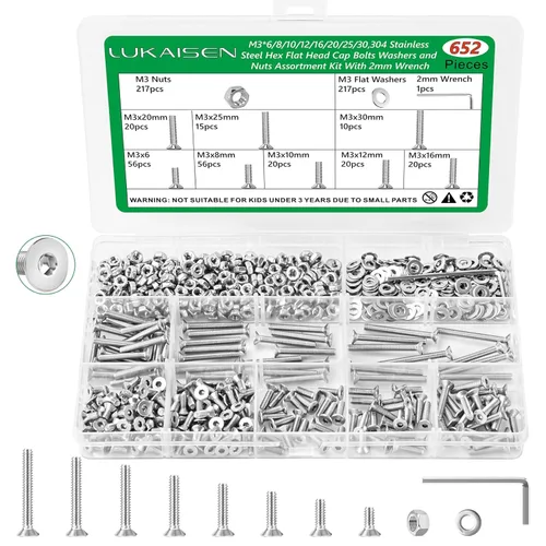 Vista 17 de 860 piezas Juego de surtido de tornillos métricos, tornillos de máquina M2 M3 M4 M5 con tuercas de bloqueo y arandelas planas, acero de aleación